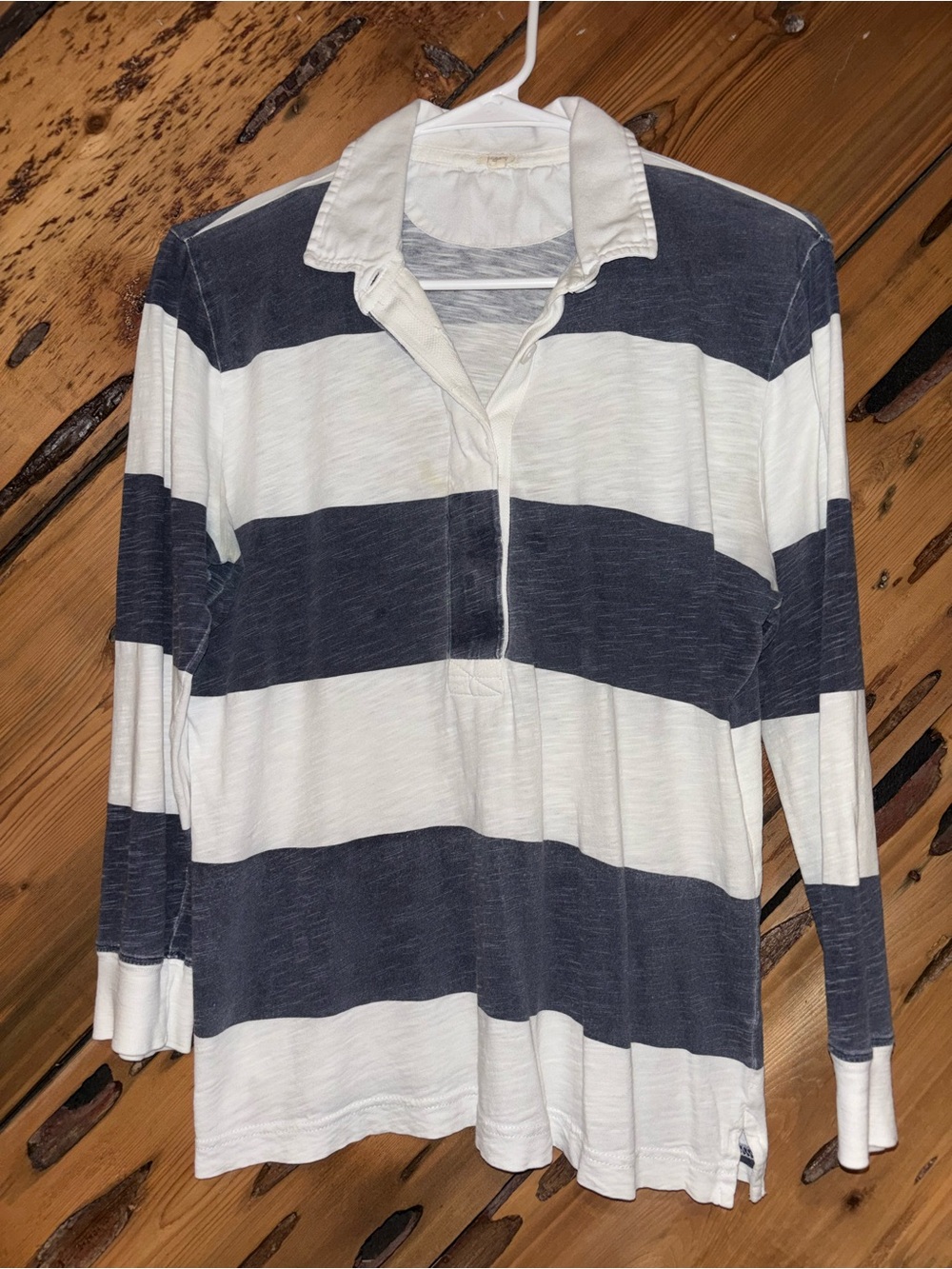 J. Crew Navy and White Striped Long-Sleeve Rugby Polo